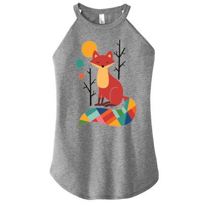 Abstract Fox Illustration Pattern Women’s Perfect Tri Rocker Tank