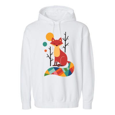 Abstract Fox Illustration Pattern Garment-Dyed Fleece Hoodie