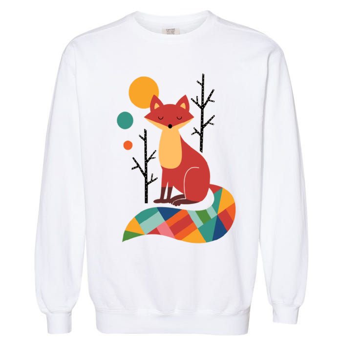 Abstract Fox Illustration Pattern Garment-Dyed Sweatshirt