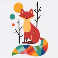 Abstract Fox Illustration Pattern Garment-Dyed Sweatshirt
