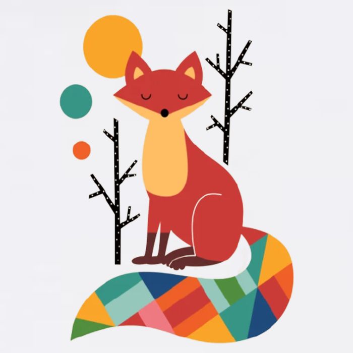 Abstract Fox Illustration Pattern Garment-Dyed Sweatshirt