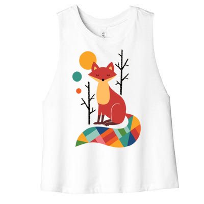 Abstract Fox Illustration Pattern Women's Racerback Cropped Tank