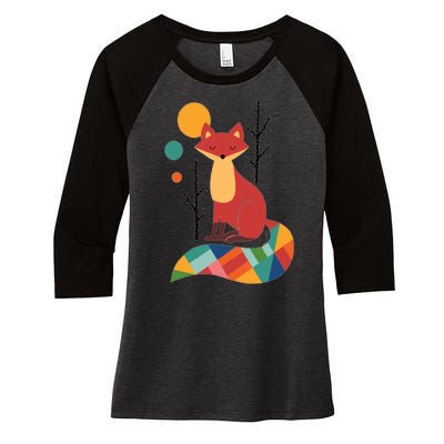 Abstract Fox Illustration Pattern Women's Tri-Blend 3/4-Sleeve Raglan Shirt