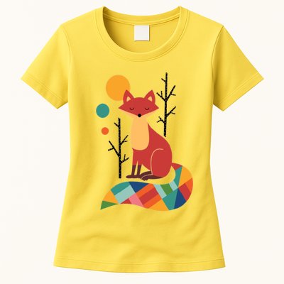 Abstract Fox Illustration Pattern Womens T-Shirt