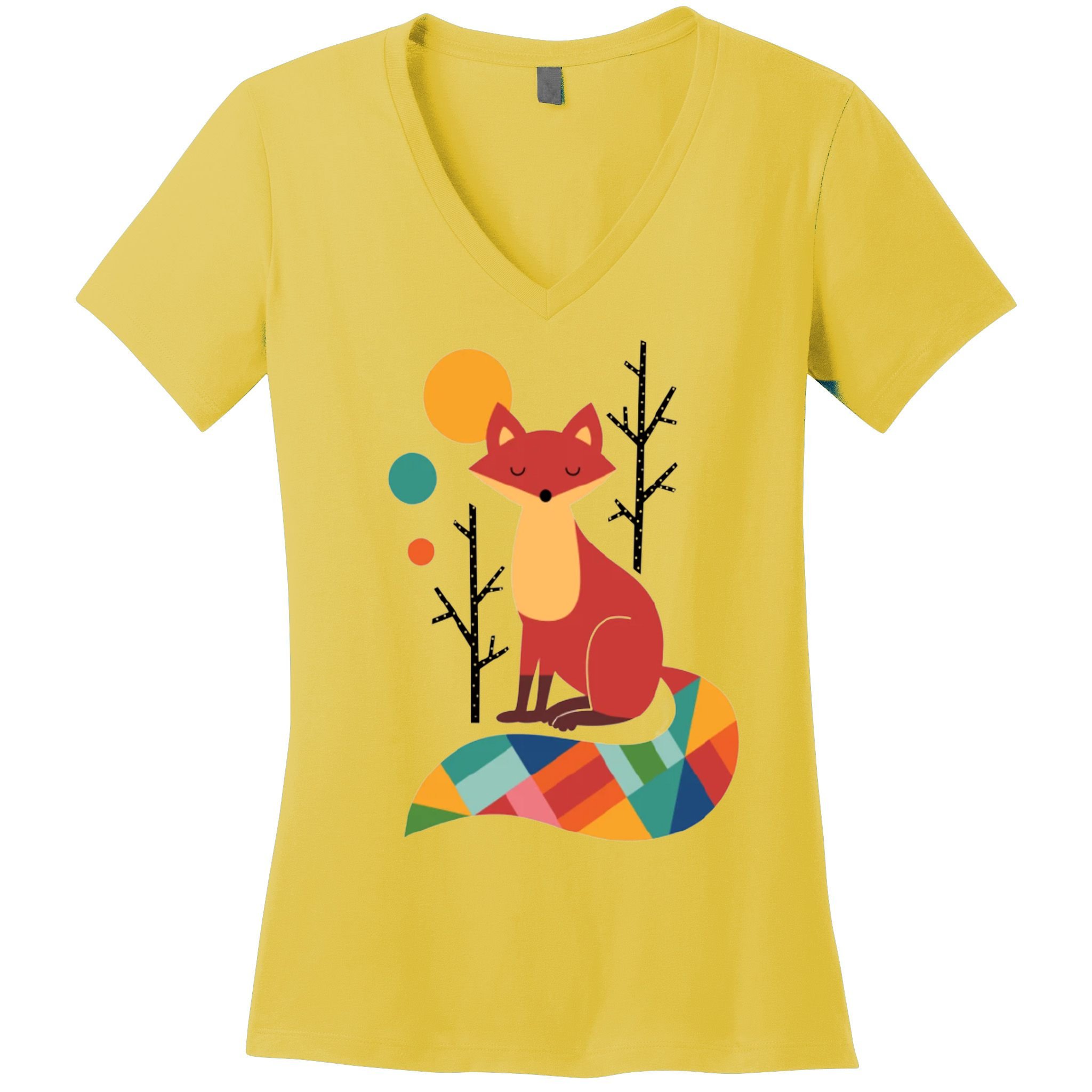 Abstract Fox Illustration Pattern Women's V-Neck T-Shirt