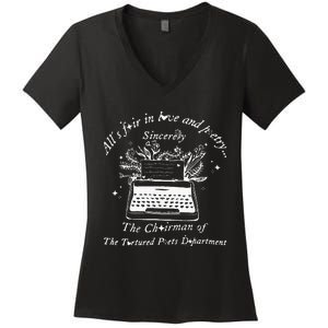 AllS Fair In Love & Poetry Funny Valentines Day Women's V-Neck T-Shirt