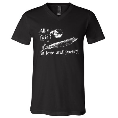 AllS Fair In Love & Poetry Funny Valentines Day V-Neck T-Shirt