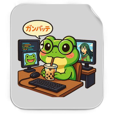 Anime Frog IT Geek Otaku Coding Desk Boba Lover  Permanent Decal Sticker