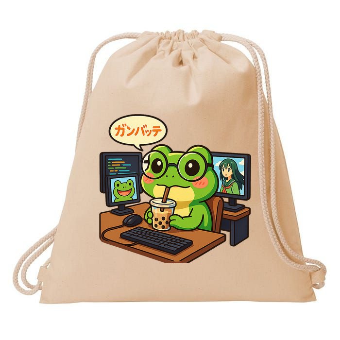 Anime Frog IT Geek Otaku Coding Desk Boba Lover  Drawstring Bag