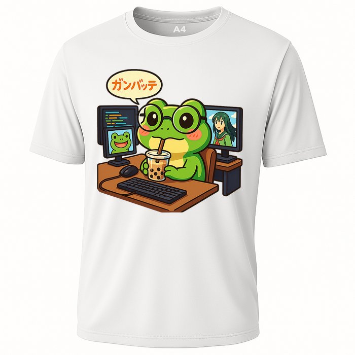 Anime Frog IT Geek Otaku Coding Desk Boba Lover  Cooling Performance Crew T-Shirt