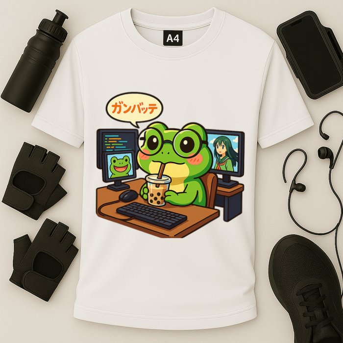 Anime Frog IT Geek Otaku Coding Desk Boba Lover  Cooling Performance Crew T-Shirt