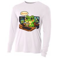 Anime Frog IT Geek Otaku Coding Desk Boba Lover  Cooling Performance Long Sleeve Crew