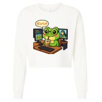 Anime Frog IT Geek Otaku Coding Desk Boba Lover  Cropped Pullover Crew