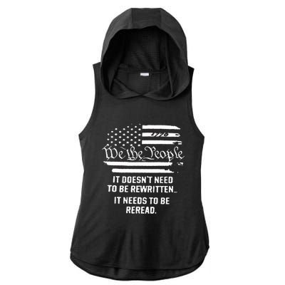 American Flag It Needs To Be Reread We The People (On Back) Ladies PosiCharge Tri-Blend Wicking Draft Hoodie Tank