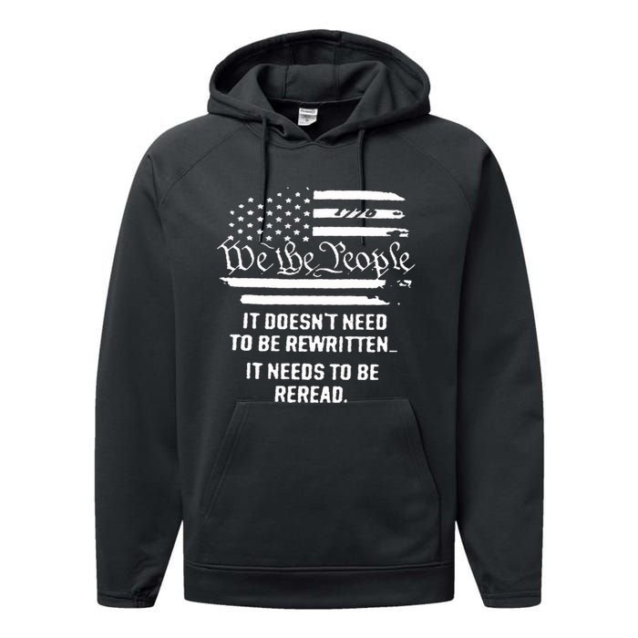 American Flag It Needs To Be Reread We The People (On Back) Performance Fleece Hoodie