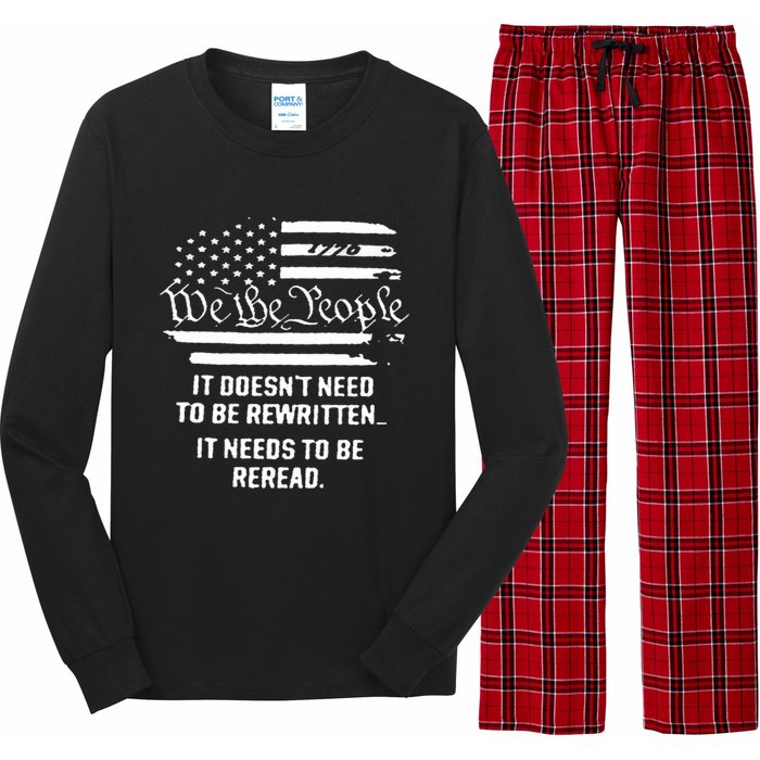 American Flag It Needs To Be Reread We The People (On Back) Long Sleeve Pajama Set