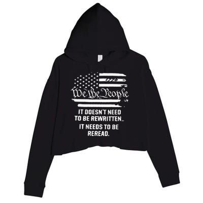 American Flag It Needs To Be Reread We The People (On Back) Crop Fleece Hoodie