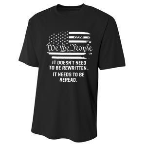 American Flag It Needs To Be Reread We The People (On Back) Performance Sprint T-Shirt