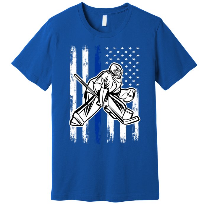 American Flag Ice Hockey For Vintage Goalie Player Cute Gift Premium T-Shirt