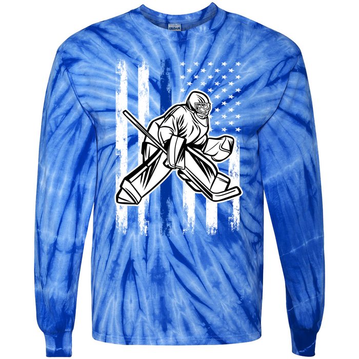 American Flag Ice Hockey For Vintage Goalie Player Cute Gift Tie-Dye Long Sleeve Shirt