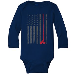 American Flag Ice Hockey Stick Puck Player Jersey Skate Gift Great Gift Baby Long Sleeve Bodysuit