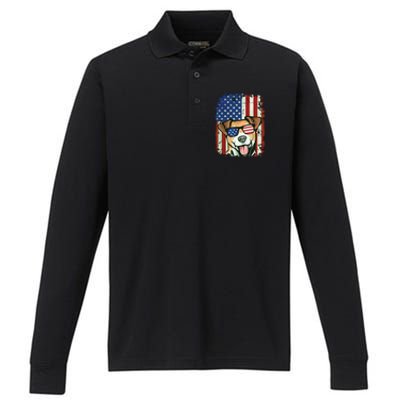 American Flag Jack Russell Terrier Performance Long Sleeve Polo