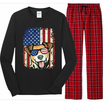 American Flag Jack Russell Terrier Long Sleeve Pajama Set