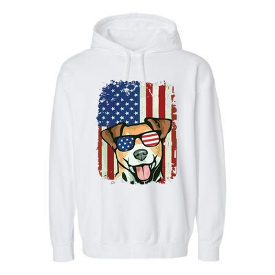 American Flag Jack Russell Terrier Garment-Dyed Fleece Hoodie