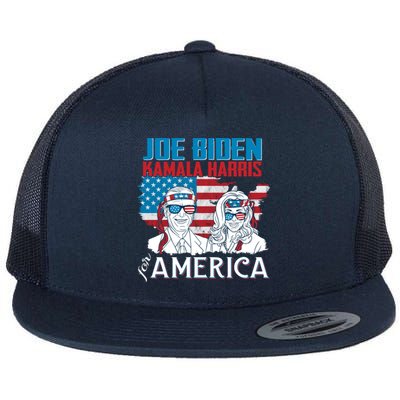 America Flag Joe Biden Kamala Harris Merica 4th Of July Cool Gift Flat Bill Trucker Hat