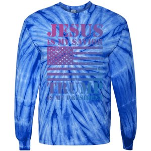 American Flag Jesus Is My Savior Trump Is My President Gift Tie-Dye Long Sleeve Shirt