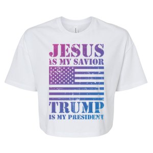 American Flag Jesus Is My Savior Trump Is My President Gift Bella+Canvas Jersey Crop Tee