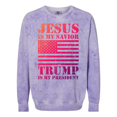 American Flag Jesus Is My Savior Trump Is My President Gift Colorblast Crewneck Sweatshirt