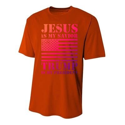 American Flag Jesus Is My Savior Trump Is My President Gift Performance Sprint T-Shirt