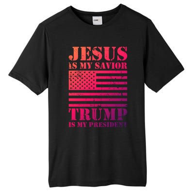 American Flag Jesus Is My Savior Trump Is My President Gift Tall Fusion ChromaSoft Performance T-Shirt