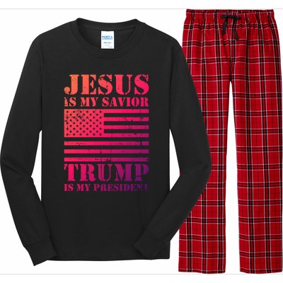 American Flag Jesus Is My Savior Trump Is My President Gift Long Sleeve Pajama Set