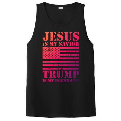 American Flag Jesus Is My Savior Trump Is My President Gift PosiCharge Competitor Tank