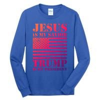 American Flag Jesus Is My Savior Trump Is My President Gift Tall Long Sleeve T-Shirt