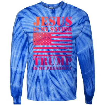 American Flag Jesus Is My Savior Trump Is My President Gift Tie-Dye Long Sleeve Shirt