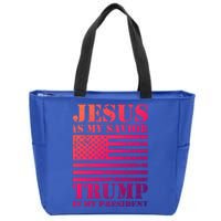 American Flag Jesus Is My Savior Trump Is My President Gift Zip Tote Bag