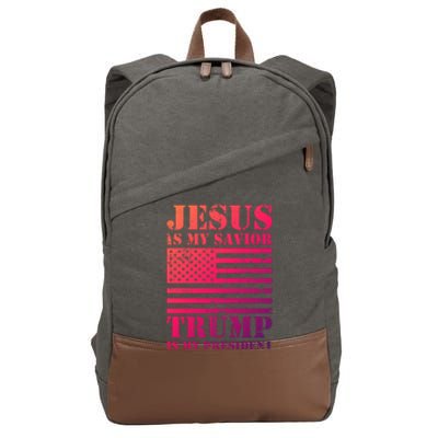 American Flag Jesus Is My Savior Trump Is My President Gift Cotton Canvas Backpack