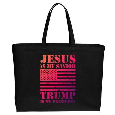 American Flag Jesus Is My Savior Trump Is My President Gift Cotton Canvas Jumbo Tote