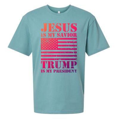 American Flag Jesus Is My Savior Trump Is My President Gift Sueded Cloud Jersey T-Shirt