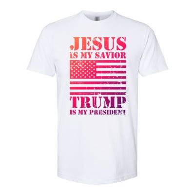 American Flag Jesus Is My Savior Trump Is My President Gift Softstyle CVC T-Shirt