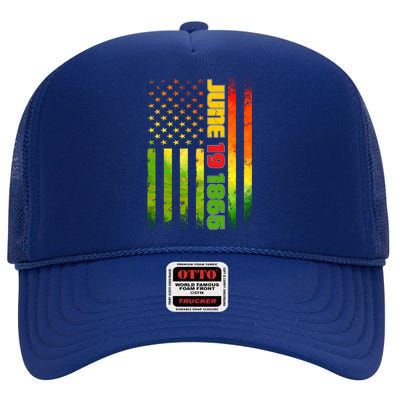 American Flag Juneteenth June 19 1865 Black History Melanin Funny Gift High Crown Mesh Back Trucker Hat