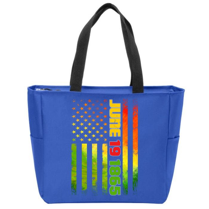 American Flag Juneteenth June 19 1865 Black History Melanin Gift Zip Tote Bag