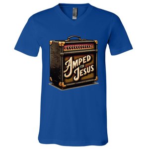 Amped for Jesus Christian Worship Music Praise and Faith V-Neck T-Shirt