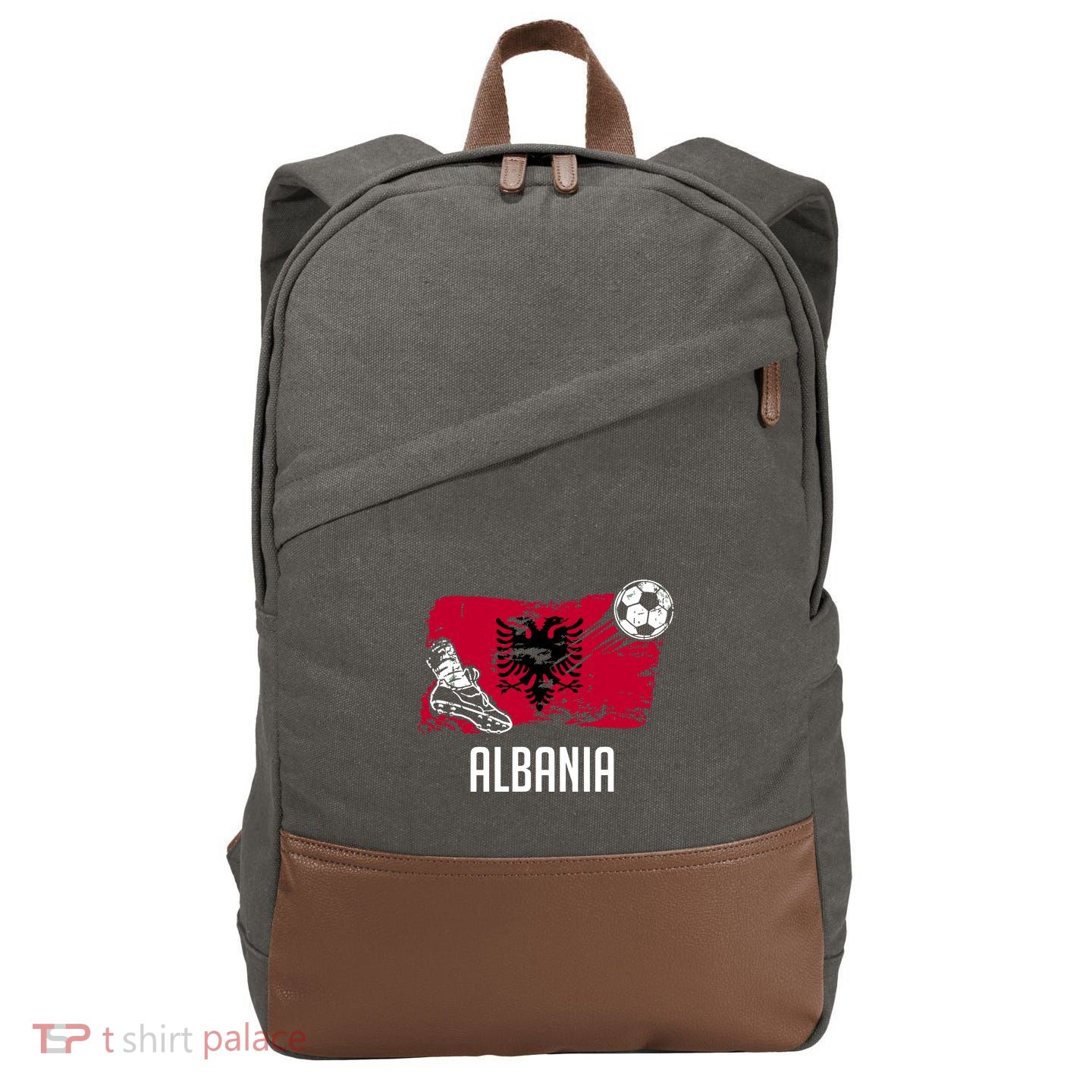 Albania Flag Jersey Albanian Soccer Team Albanian Cotton Canvas Backpack