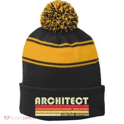 ARCHITECT Funny Job Title Profession Birthday Worker Idea Stripe Pom Pom Beanie