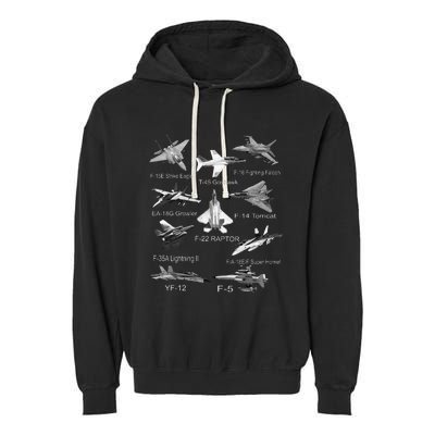 American Fighters Jets F22 Raptor F14 Tomcat Plane Spotting Garment-Dyed Fleece Hoodie