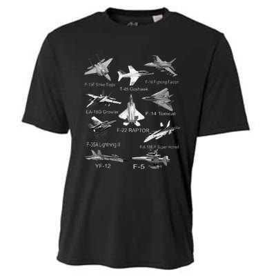 American Fighters Jets F22 Raptor F14 Tomcat Plane Spotting Cooling Performance Crew T-Shirt